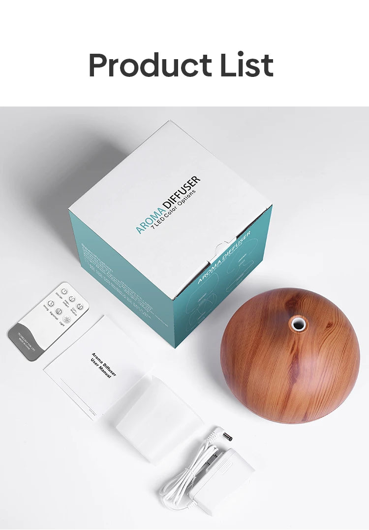 Umidificatore Ad Ultrasuoni Con Telecomando Per Diffusore Di Oli Essenziali Per Aromaterapia 550 Ml Con 7 Colori Di Luce