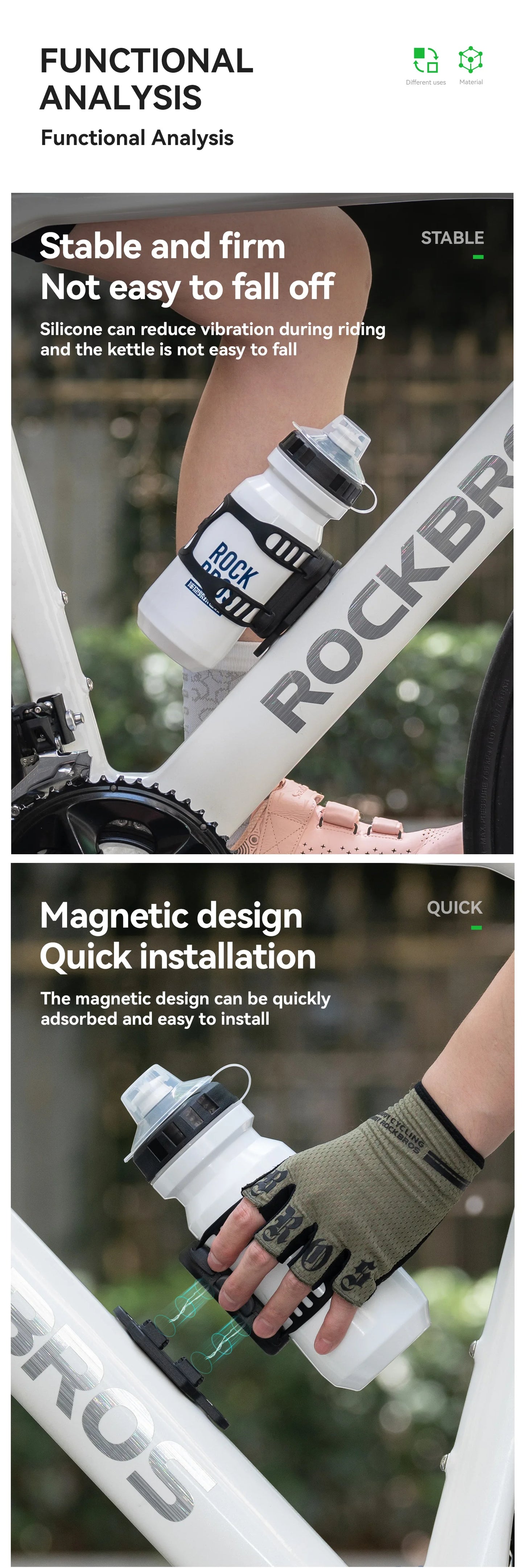 Rockbros Staffa Per Bottiglia D Acqua Magnetico Portatile Per Bici Universale Leggero Con Assorbimento Degli Urti