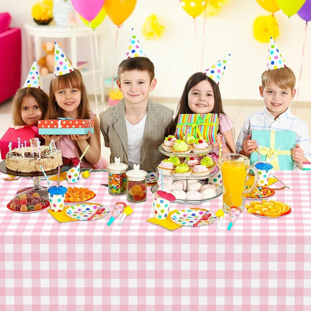 Tovaglia Usa e Getta a Quadretti Rosa Blu Pastello 137x274 CM Rettangolare in PVC Decorazioni Compleanno Baby Shower