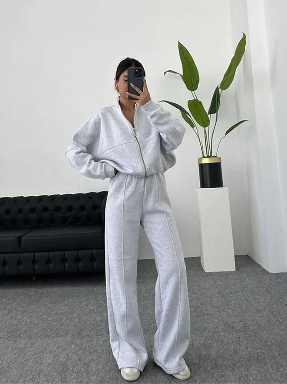 Completo Due Pezzi Da Donna Autunno Inverno Cardigan Sportivo A Maniche Lunghe Pantaloni Con Coulisse Street Style