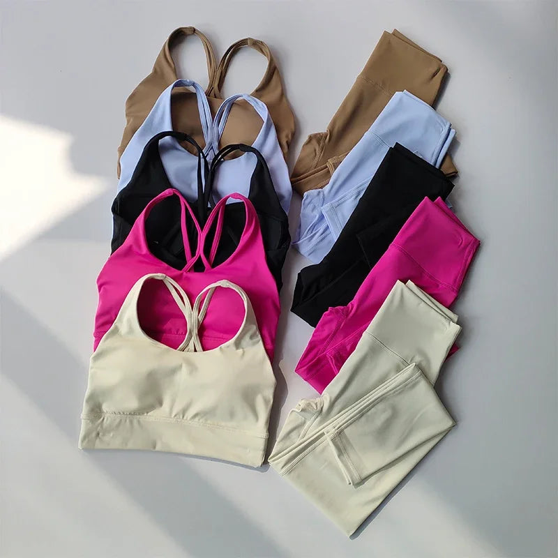 Tuta Da Yoga Donna Con Reggiseno Sportivo Fascia Alta Leggings Dimagranti Set Traspirante