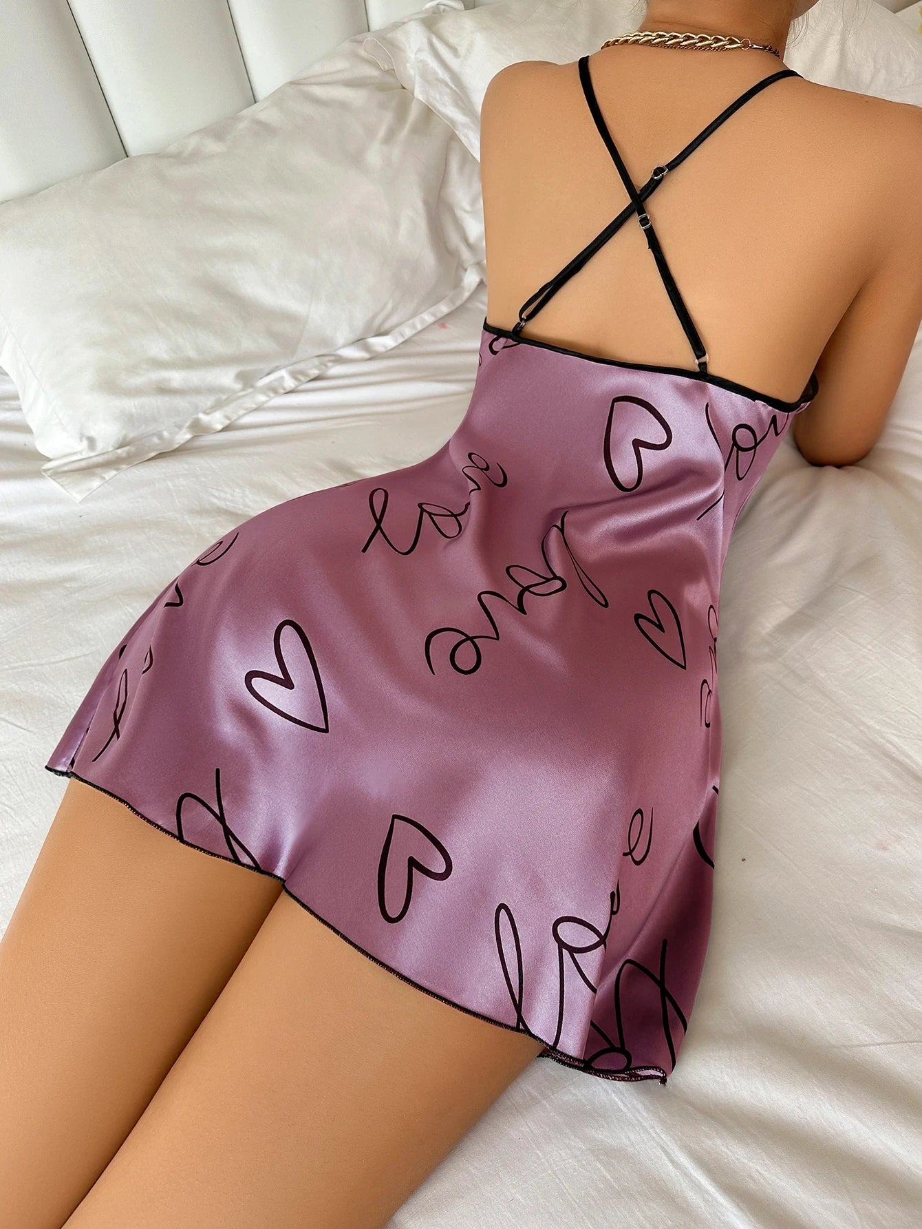 Slip Dress In Seta Ghiaccio Collo A U Da Donna Pigiama Sottile Traspirante Stampa Senza Schiena