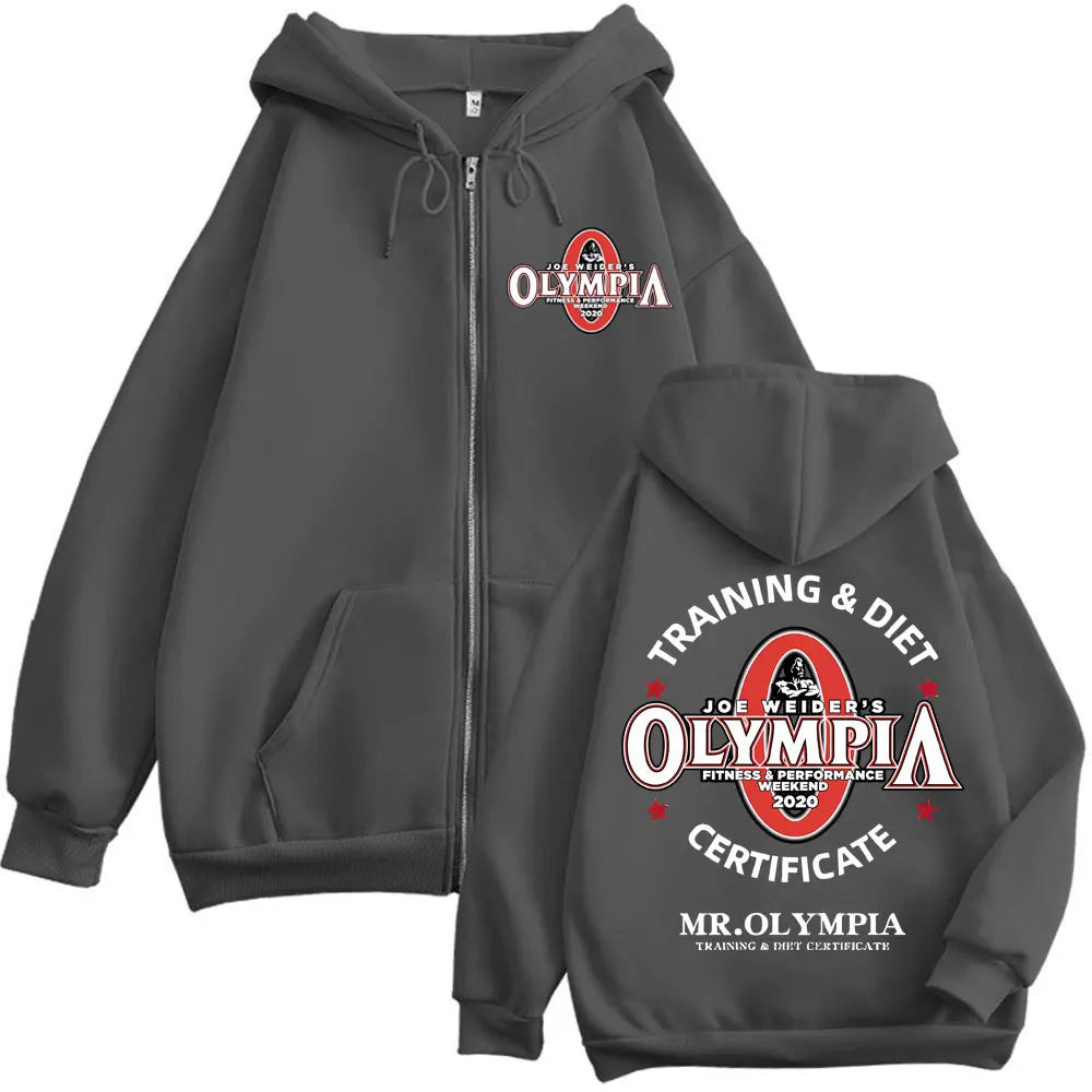 Felpa Con Cappuccio Zippata Grafica Mr Olympla Uomo Donna Palestra Fitness Abbigliamento Casual Pullover Largo