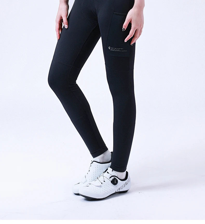 Pantaloni Con Bretelle Da Ciclismo Per Donna In Pile Invernali Con Imbottitura 3D Professionali Per Bici Da Strada