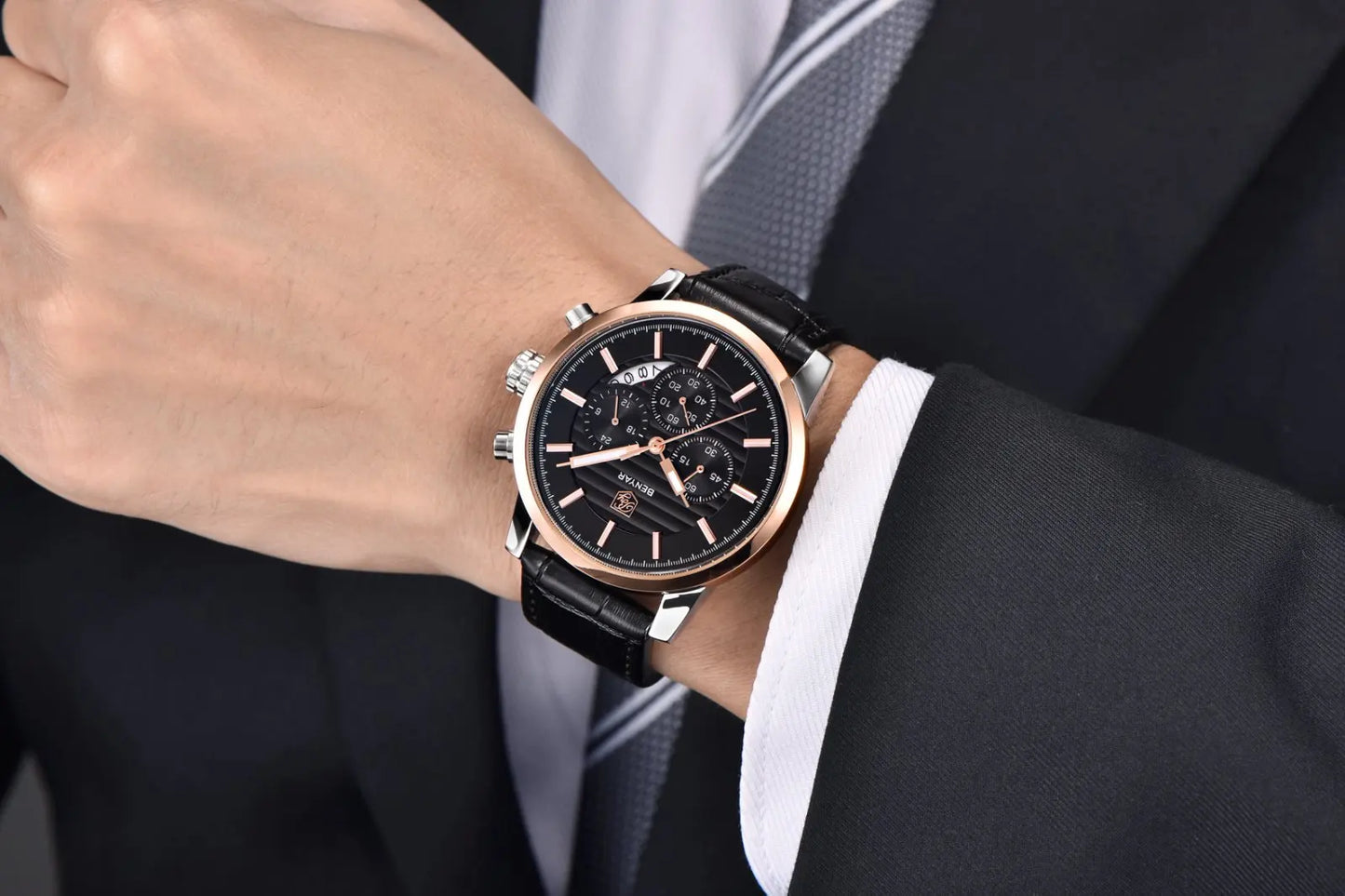 Orologio Da Uomo BENYAR Al Quarzo In Pelle Impermeabile Multifunzione Cronografo calendario Resistente Agli Urti