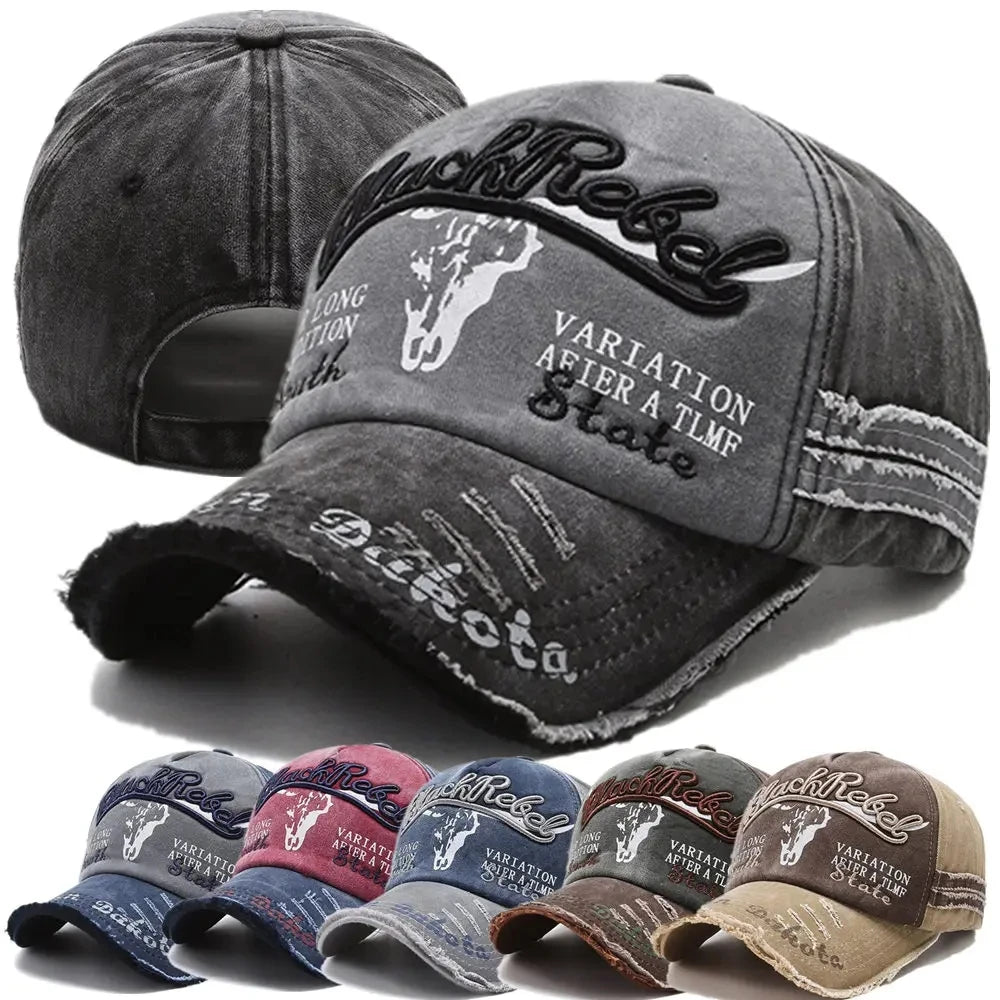 Berretto Baseball Unisex Cotone Lavato Ricamo Testa di Mucca e Lettera Vintage Protezione Solare Uomo Donna