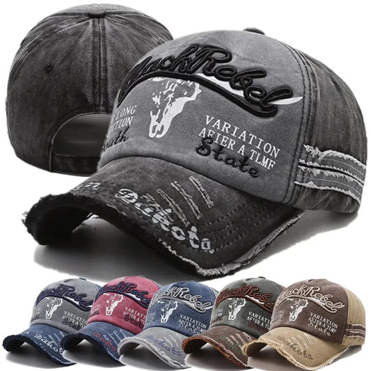 Berretto Baseball Unisex Cotone Lavato Ricamo Testa di Mucca e Lettera Vintage Protezione Solare Uomo Donna