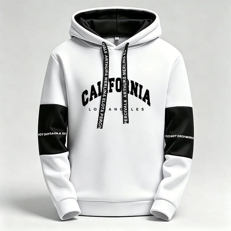 Felpa Da Uomo Con Stampa Streetwear Sportivo Nero E Bianco Abbigliamento Casual Per Jogging All Aperto