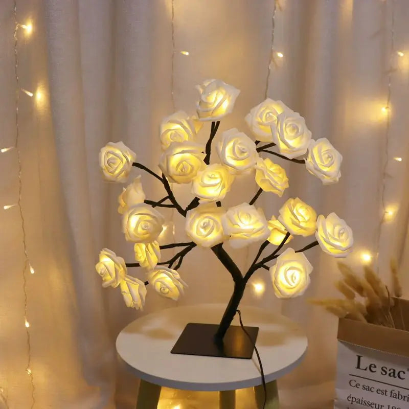 Lampada Albero Fatato Da Tavolo A LED Con 24 Luci Rosa E Foglie Di Acero Decorazione Romantica USB Per Nozze Halloween
