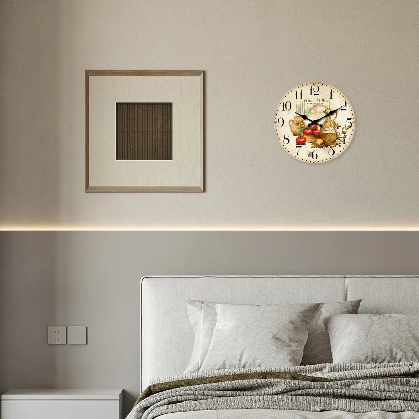 Orologio Da Parete In Legno Motivo Oliva Pomodoro Retrò Quarzo Silenzioso Per Soggiorno Cucina Letto 10 E 12 Pollici