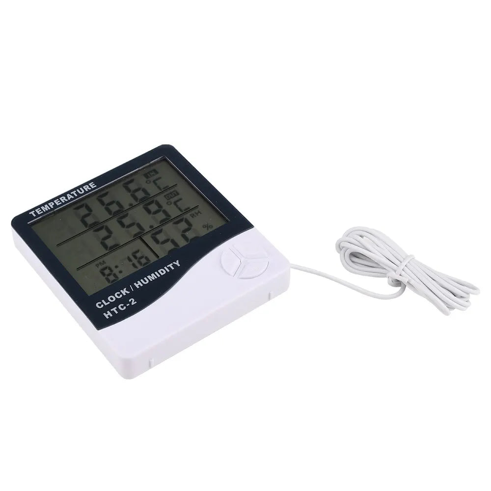 Stazione Meteorologica HTC2 Con Igrometro Digitale Termometro E Orologio LCD Interna Ed Esterna