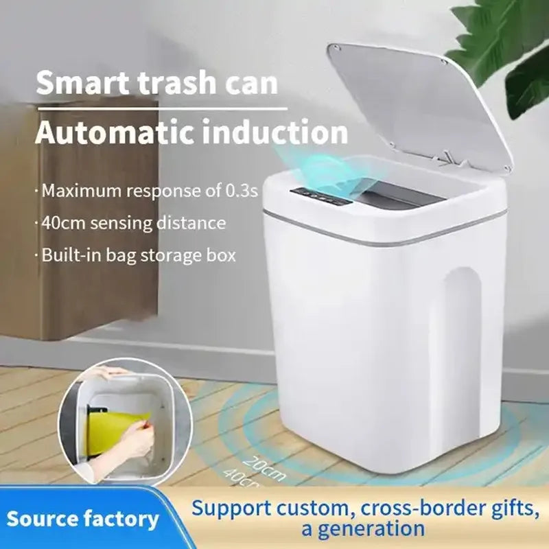 Bidone Spazzatura Elettrico 16 Litri Con Sensore Automatico Touchless Cucina Bagno Impermeabile Coperchio
