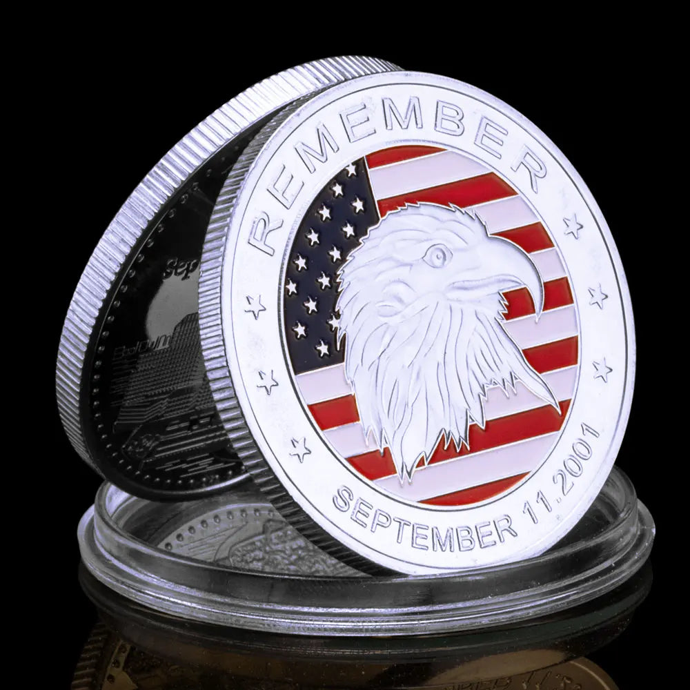 Moneta Ricordo 9.11 2001 Placcata Oro Modello Aquila Commemorativa Da Collezione Souvenir