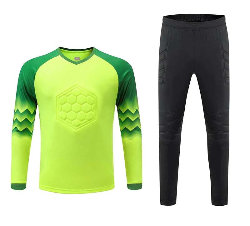2023 uomo bambino portiere di calcio uniforme spugna protettiva manica lunga allenamento di calcio portiere top maglia da calcio pantaloni personalizzati