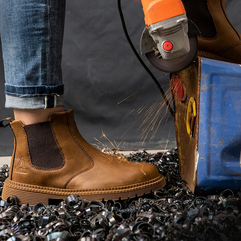 Scarpe Da Lavoro Antinfortunistiche Resistenti All Acqua Uomo Stivali In Pelle Con Testa In Acciaio Marrone