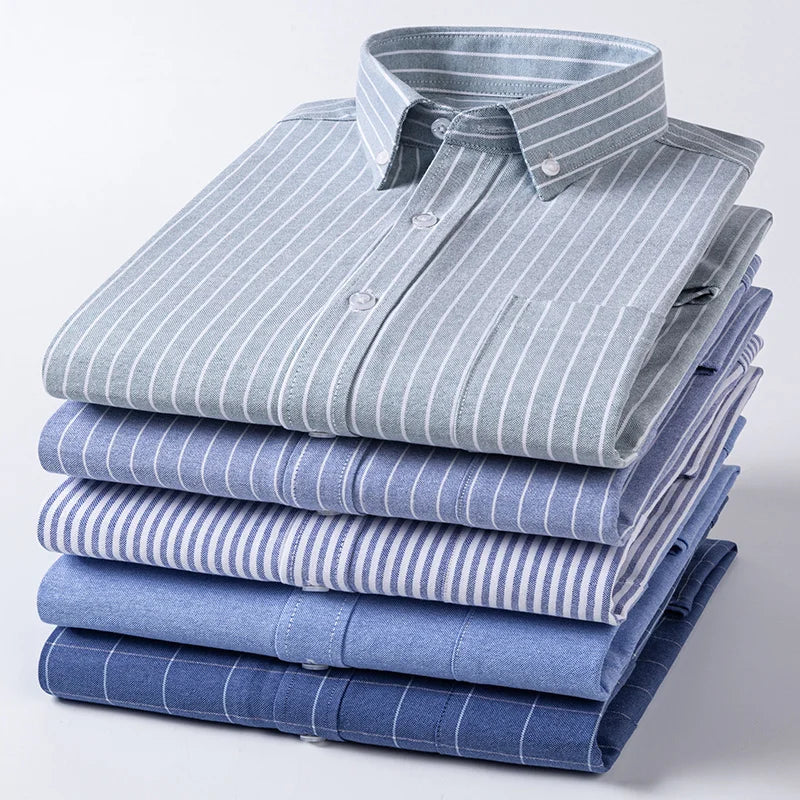 Camicie Scozzesi a Righe Da Uomo In Cotone Oxford Maniche Lunghe Con Bottoni Taglie 6XL 7XL Business Casual