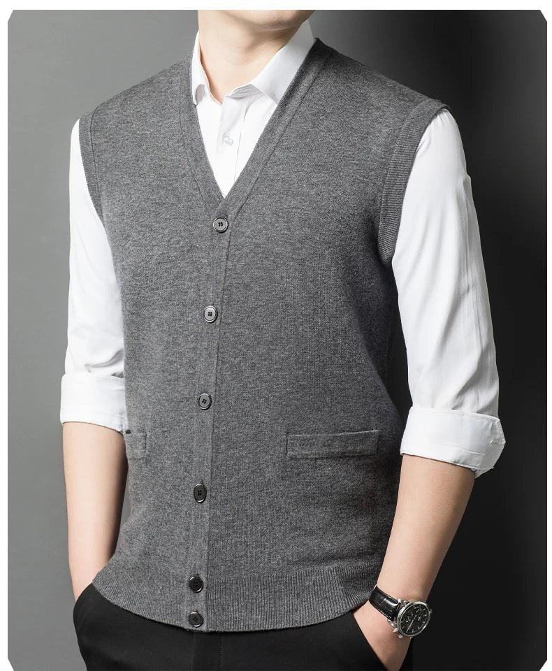 Gilet Spesso In Lana Di Pecora Uomo Casual Scollo A V Caldo Autunno Inverno Cardigan Monopetto In Lana Di Cashmere