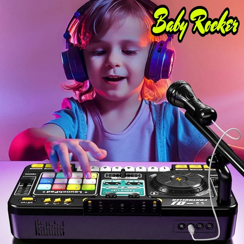 Controller DJ per bambini Mixer giocattolo musicale con microfono Luce a LED Gioco musicale elettronico Giradischi DJ per regali di compleanno per bambini