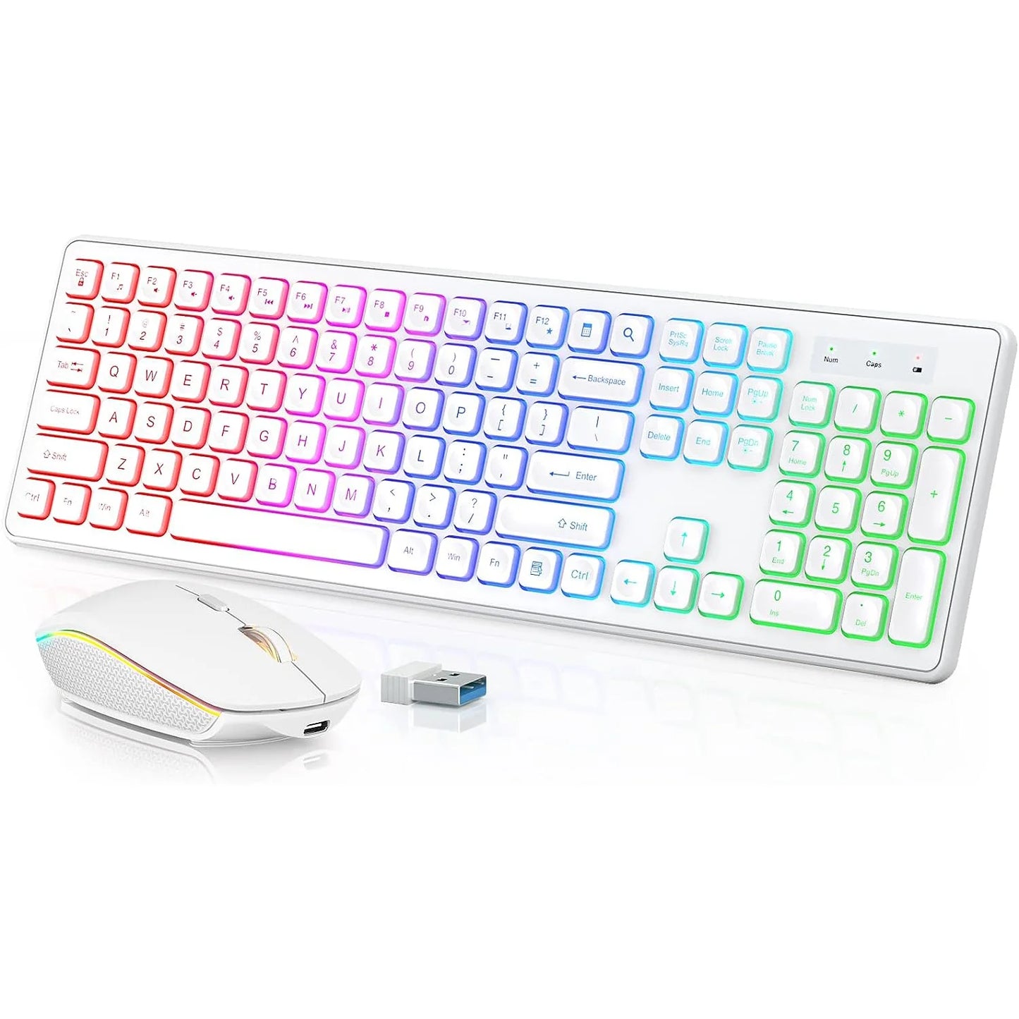 Combinazione Tastiera E Mouse Wireless Retroilluminati Ricaricabili Modalità Sleep 2,4 GHz Tasti Illuminati Ergonomico