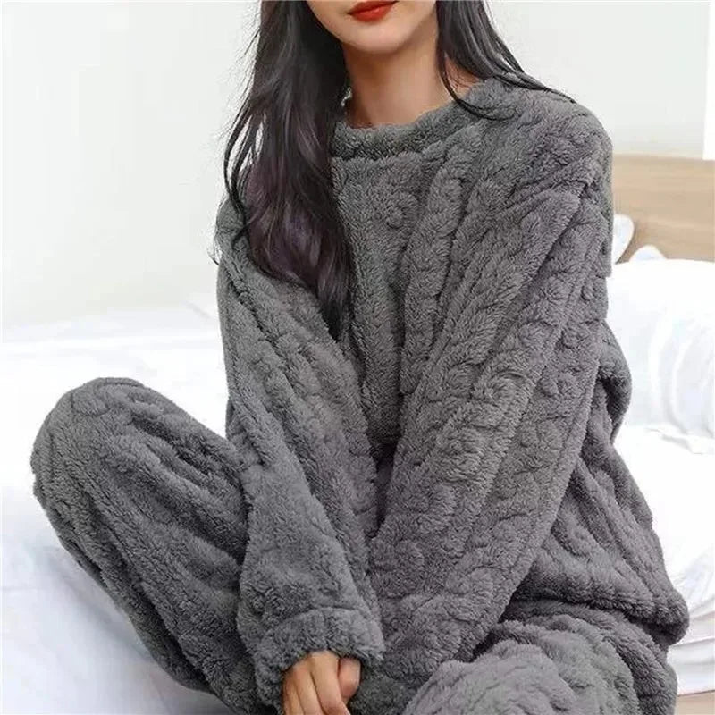 Pigiama Da Donna In Velluto Jacquard Caldo Corallo Morbido Inverno Accogliente Natale Regalo Di San Valentino