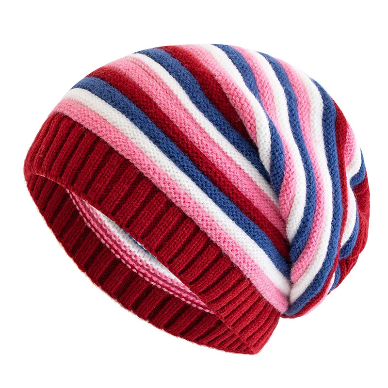 Nuovi Cappelli Invernali Slouchy da Donna per Tenere al Caldo Berretto Lavorato a Maglia a Righe Design
