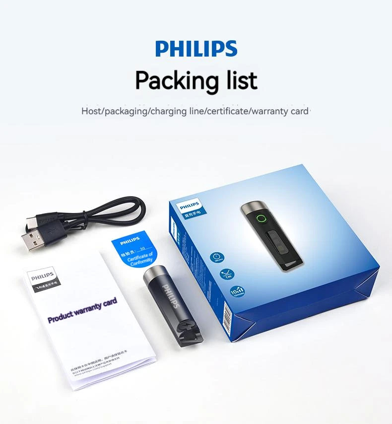 Philips Mini Torcia SFL1121 Alta Intensità Ultraluminosa Ricaricabile Portatile Autodifesa Emergenza Esterna 200 Metri