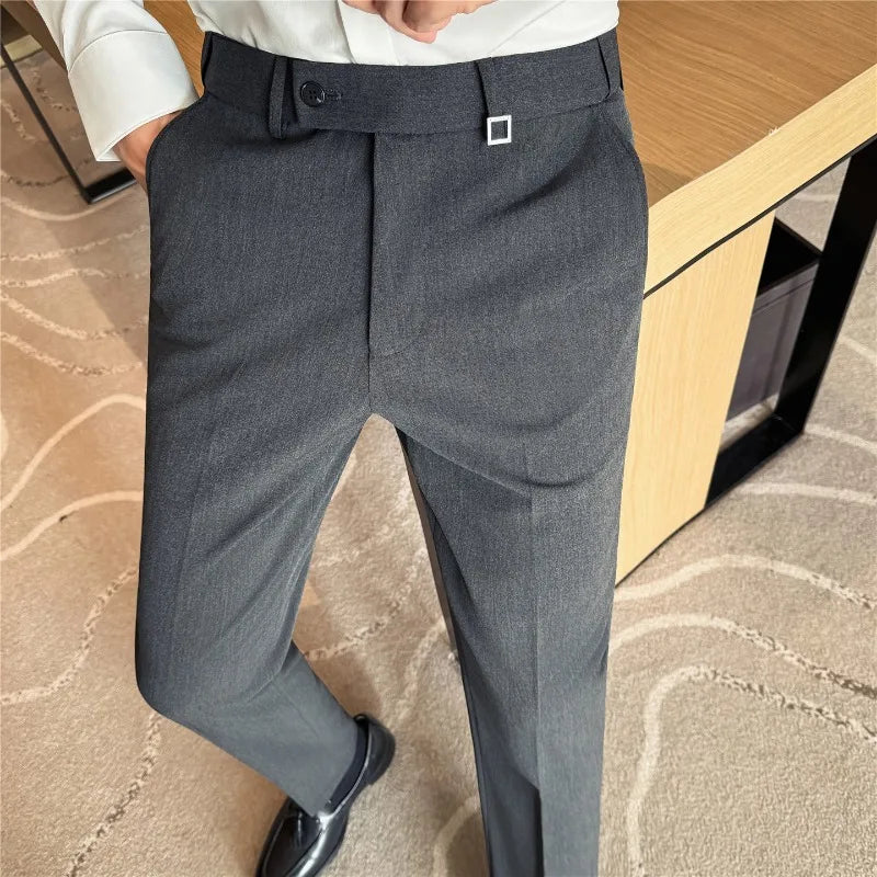Pantaloni Da Uomo 2026 Primavera Slim Fit Eleganti Elasticizzati Tinta Unita Business Casual Pantaloni Da Ufficio