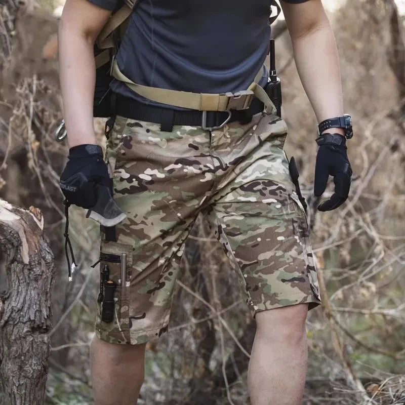 Pantaloncini Mimetici Da Uomo Estate Asciugatura Rapida Tasche Multiple Militari Escursionismo All Aperto Jogger