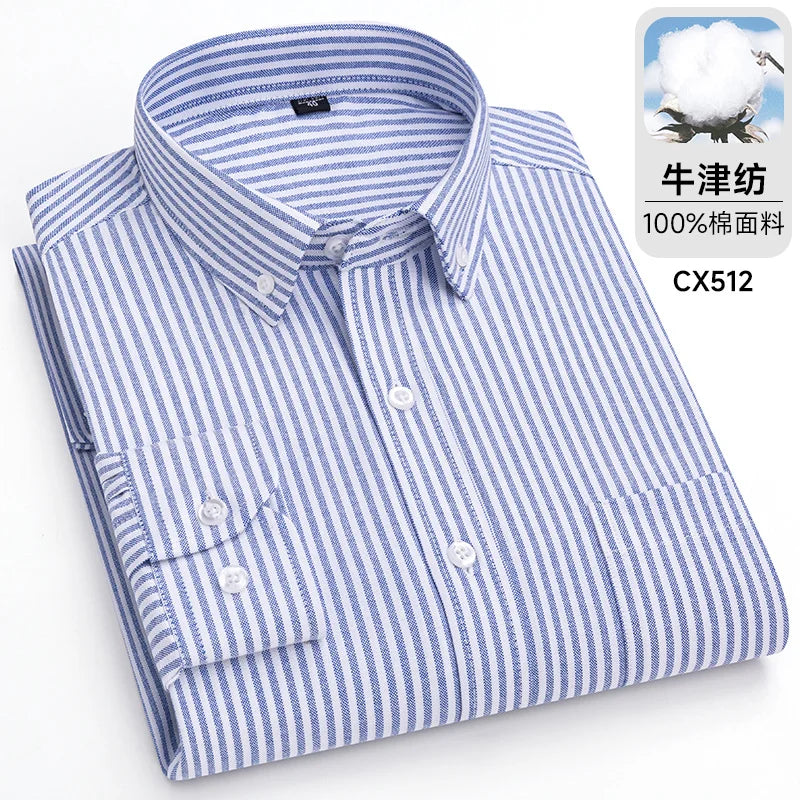 Camicie Scozzesi a Righe Da Uomo In Cotone Oxford Maniche Lunghe Con Bottoni Taglie 6XL 7XL Business Casual