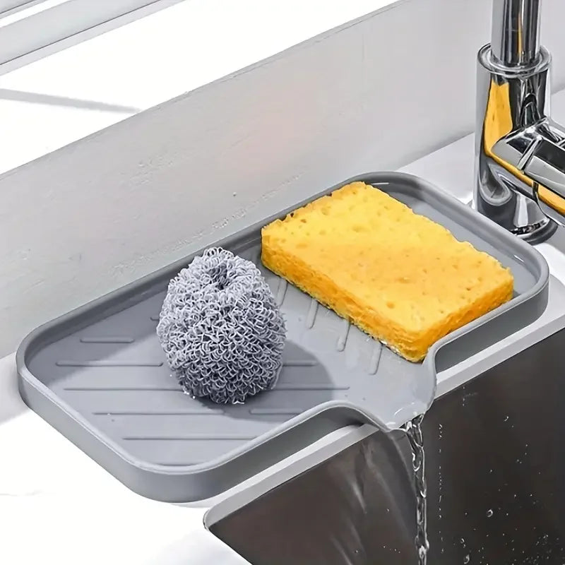 Tappetino Silicone Per Rubinetto Con Vassoio Lavello Spugna Dispenser Sapone Portaoggetti Appoggio Cucina
