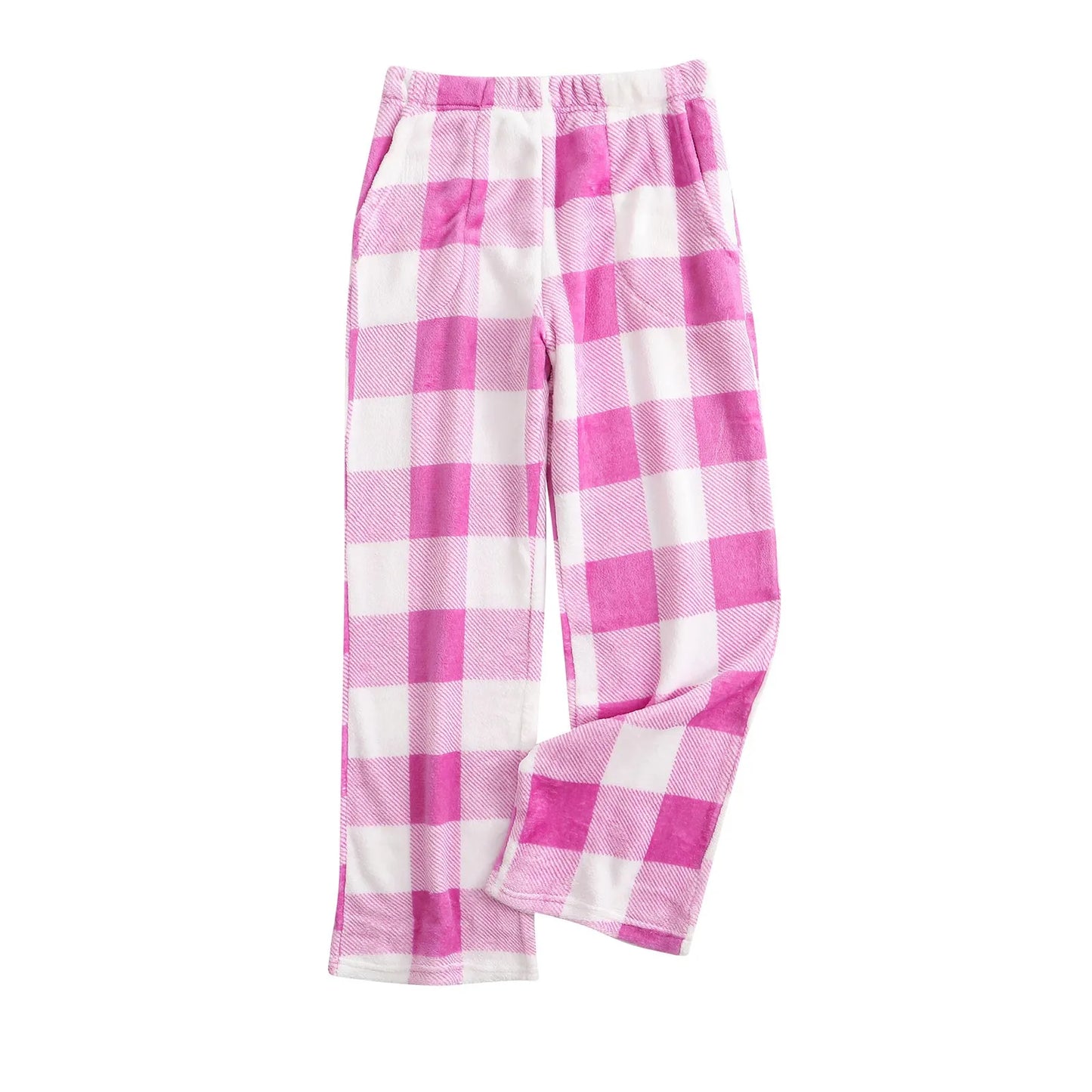 Pantaloni Del Pigiama Da Donna Con Vita Elastica E Scozzesi In Pile Morbidi Con Tasche Peluche