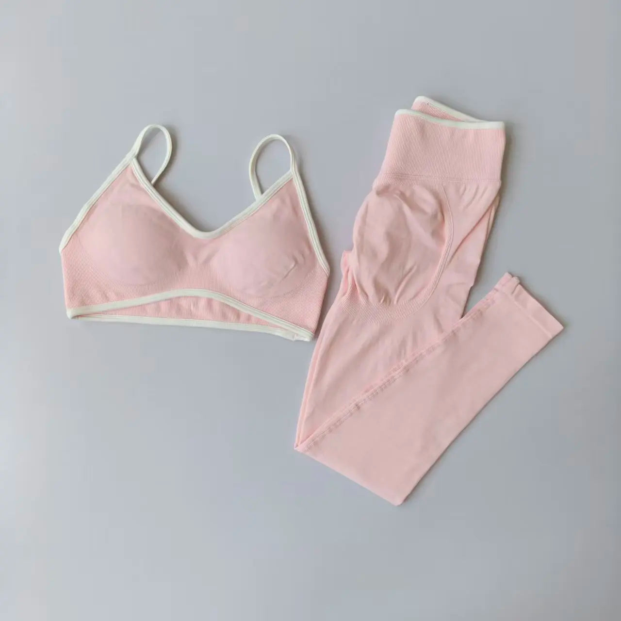 Set Da Allenamento Donna In Due Pezzi Leggings Senza Cuciture Vita Alta E Reggiseni Sportivi Con Spalline