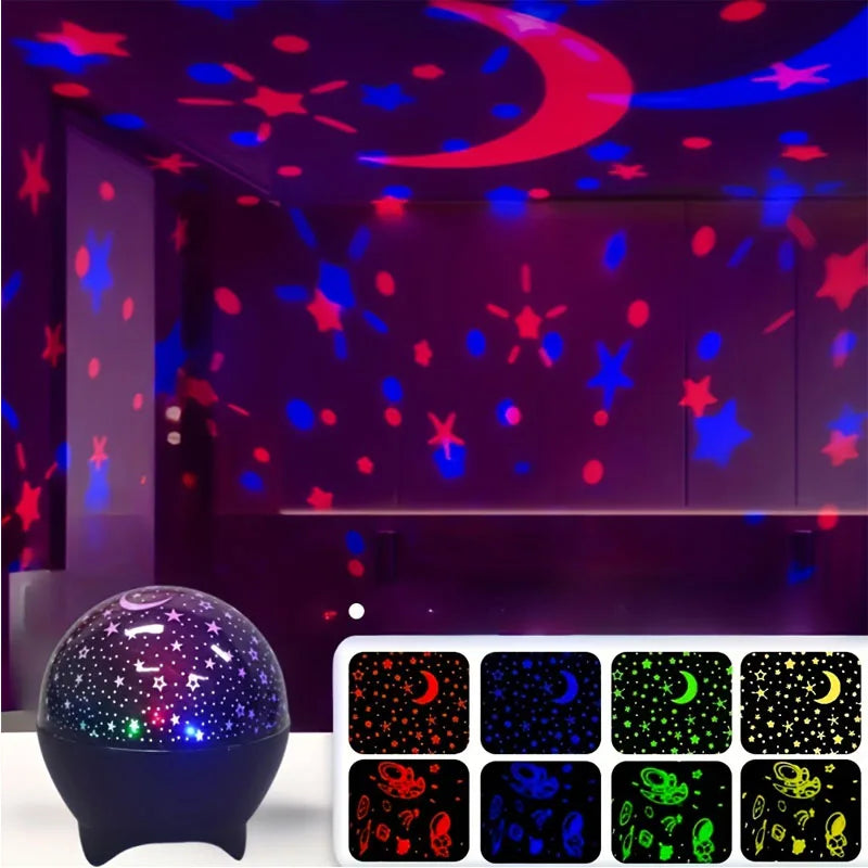 Luce notturna per bambini Proiettore stellare Rotazione di 360 gradi Cambia colore con cavo USB Lampada per l'arredamento dell'atmosfera del soffitto della camera da letto