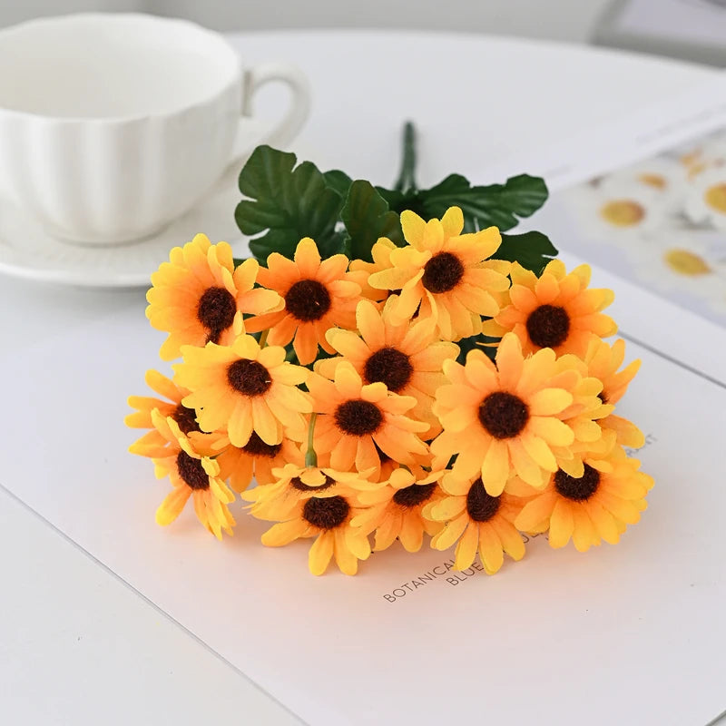 Fiore Artificiale Di Seta Giallo Margherita Mini Bouquet Per Matrimonio Vaso Da Tavolo Decorazione Casa Regalo Fai Da Te