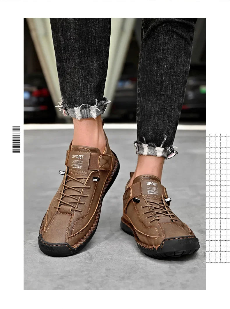 Scarpe Casual Da Uomo In Pelle Cucita A Mano Antiscivolo Con Fondo Grande E Fibbia Centrale