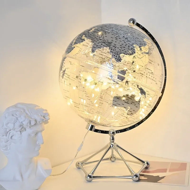 Globo Terrestre con Luce LED Rotante in Metallo Decorazione per Negozio Cameretta Dei Bambini