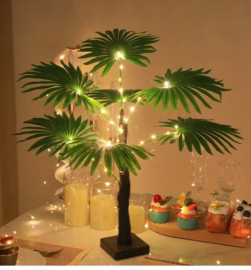 Lampada Da Tavolo LED Palma USB Pianta Artificiale 55 Cm Decorativa Luci Da Scrivania Per Casa E Letto