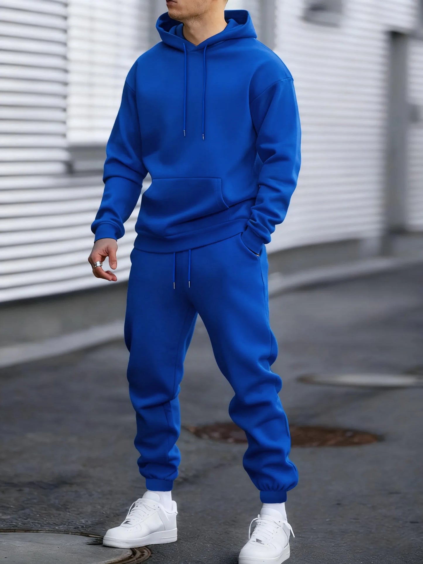 Jogging Solido Nuovo Da Uomo Streetwear All Match Felpa Con Cappuccio Pantaloni Sportivi In Pile Abiti Larghi Autunno