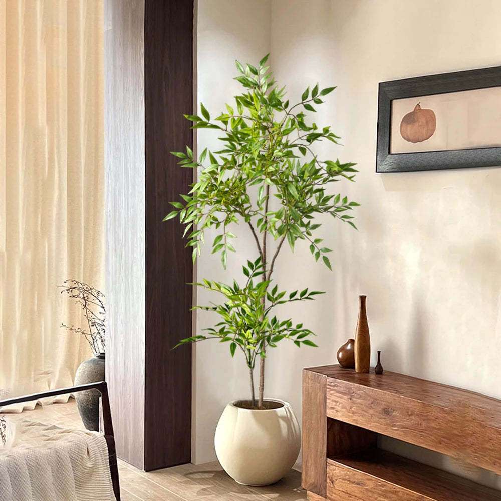 Piante Nandina Artificiali Alte 75-140 cm Con Rami Di Palma Tropicali Foglie Di Bambù Verdi Per Arredamento Ufficio