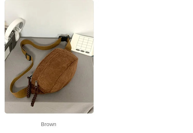Marsupio Da Donna In Velluto A Coste Grande Capacità Borsa Da Petto Stile Street Tracolla E Cintura Casuale
