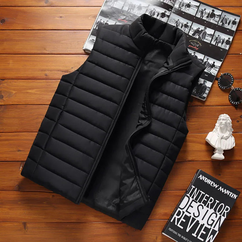 Gilet Da Uomo Impermeabile Con Cerniera Inverno Caldo Senza Maniche Collare Coreano Cappotto Autunnale Di Marca Casual