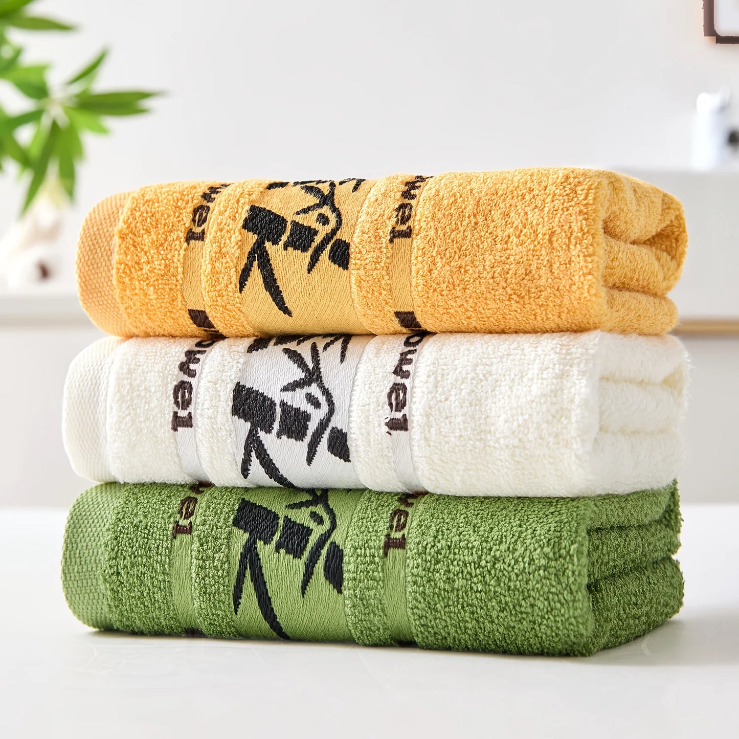 Set Di 3 Asciugamani Da Bagno In Fibra Di Bambù Verde 34x74cm E 70x140cm Per Viso E Mani