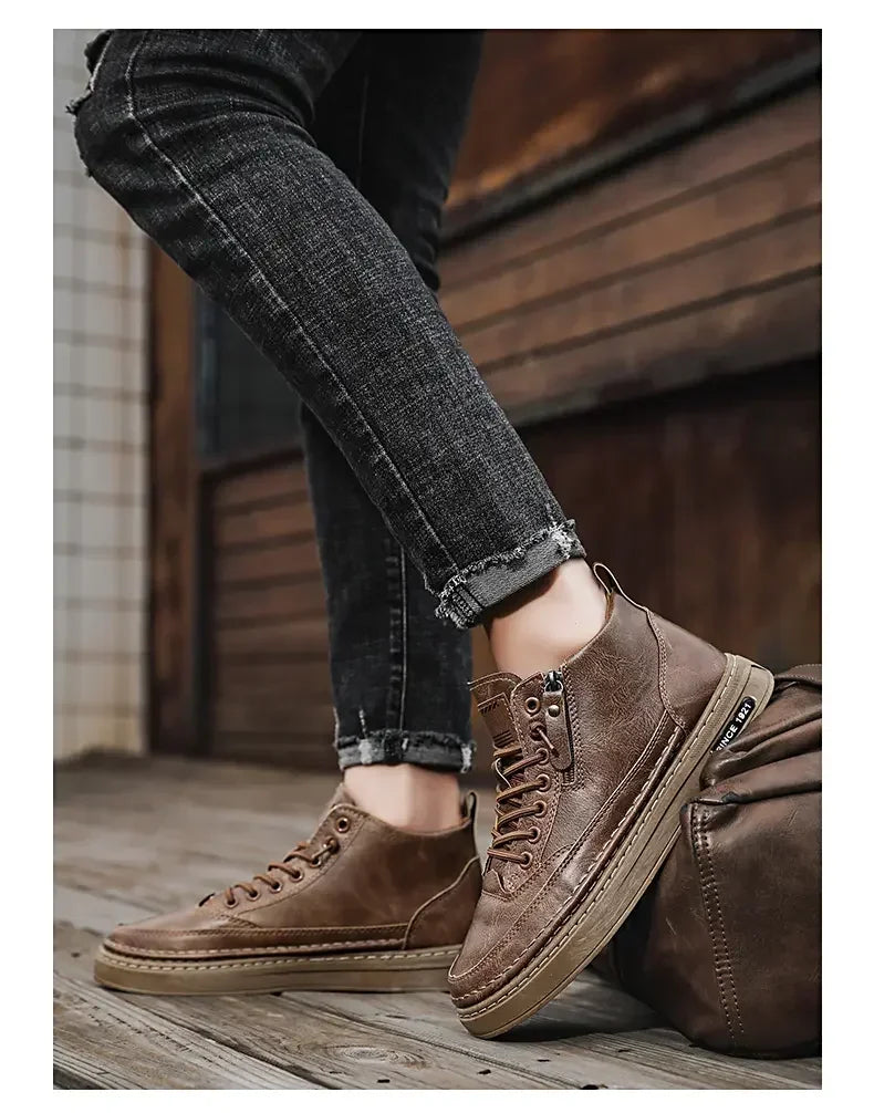 Stivali Da Uomo In Pelle Invernali Alti Scarpe Moda Stivaletto Casual Da Lavoro All Aperto Sneakers Maschili Novità