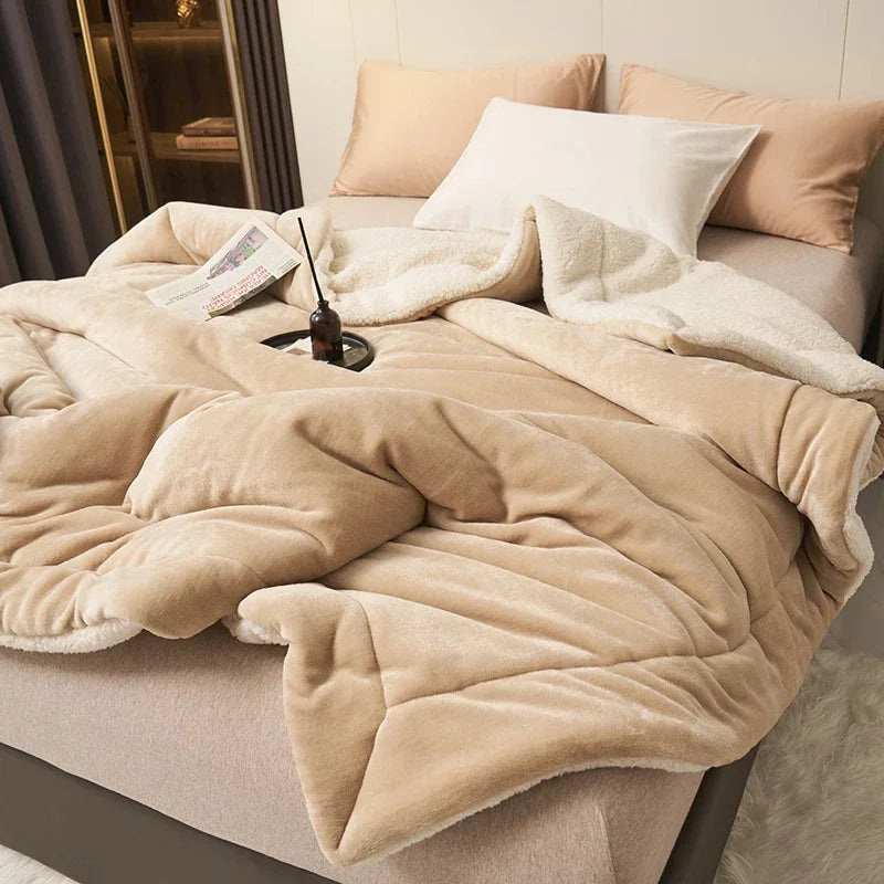 Coperta Super Morbida In Lana Di Agnello Imitazione Pile Autunno Inverno Doppia Regina Per Divano Latte Alta Qualità
