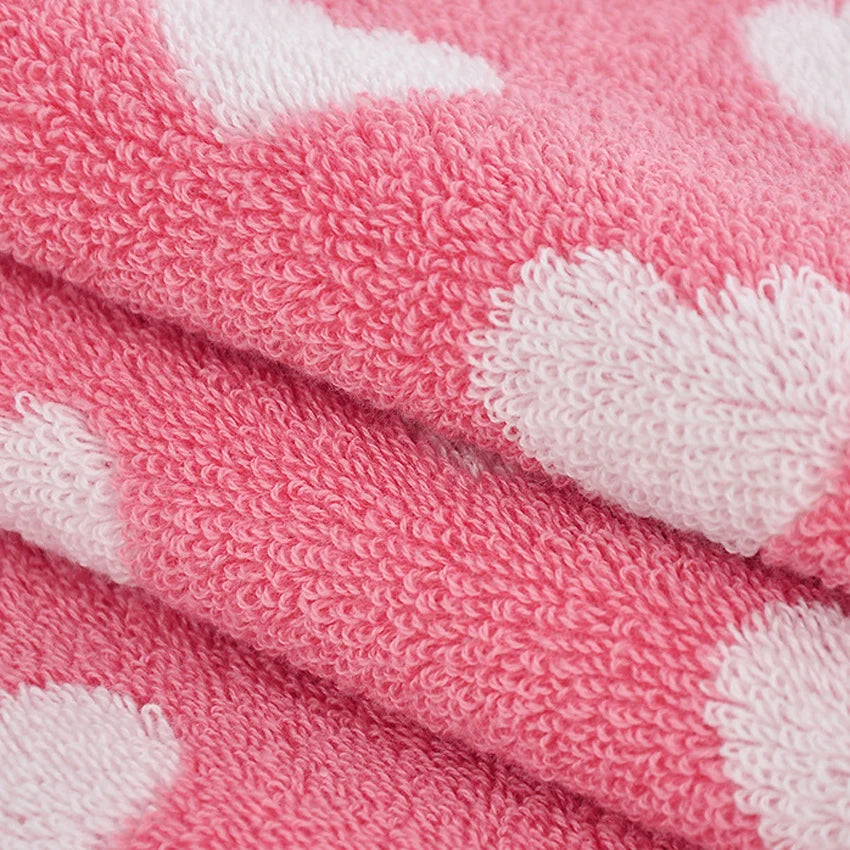 Asciugamano Viso In Cotone Morbido Stile Retrò Cuore Stelle Pois Super Assorbente 34x74 Cm Adulti E Bambini