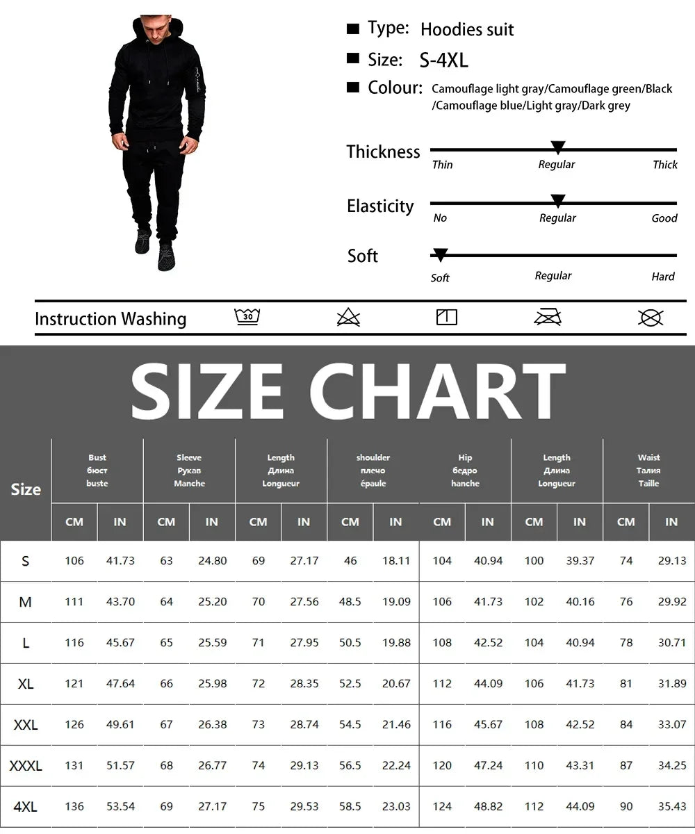 Set Abbigliamento Sportivo Da Uomo Due Pezzi Felpa Con Cappuccio Tattico Militare Pantaloni Traspirante Caldo Jogging
