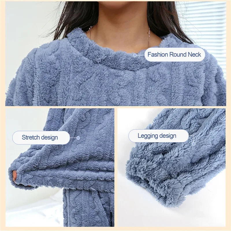 Pigiama Da Donna In Velluto Jacquard Caldo Corallo Morbido Inverno Accogliente Natale Regalo Di San Valentino