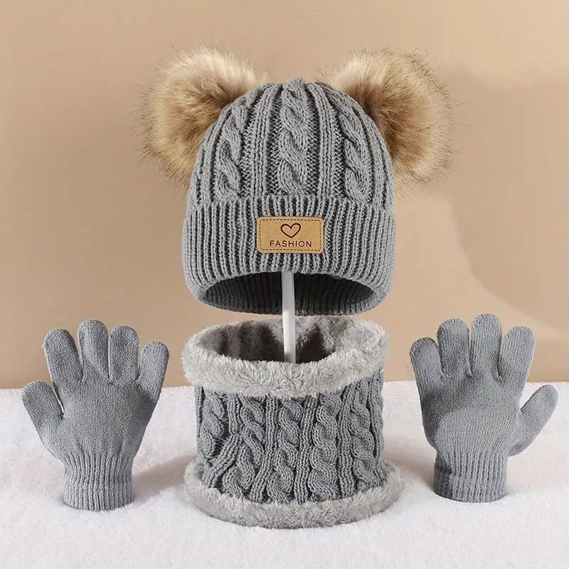 Infinity Set Invernale Per Bambini Berretto Sciarpa Guanti Pom Pom Caldo 1-10 Anni