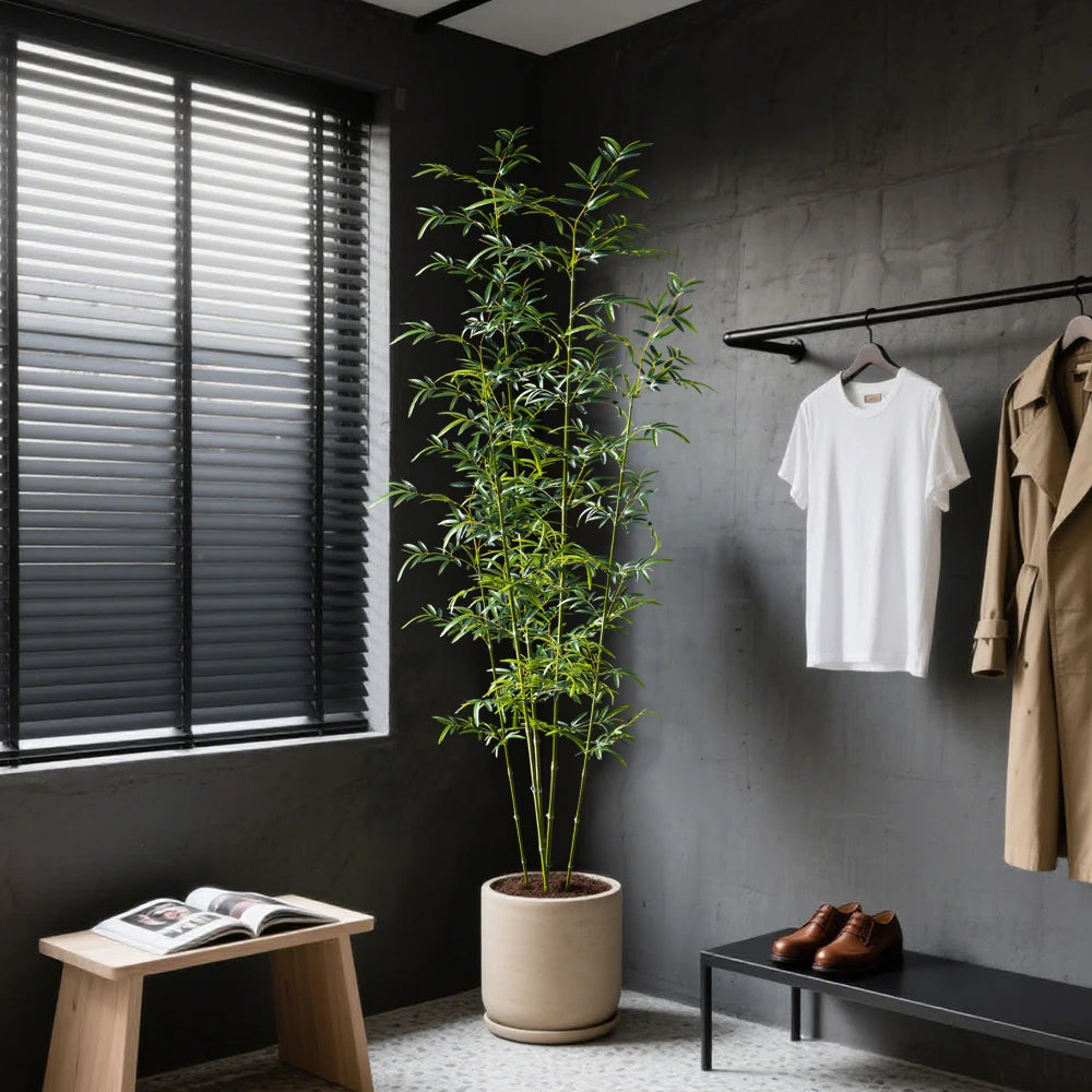 160-195 cm Grande Albero di Bambù Artificiale Alto Falso Piante di Palma Ramo di Plastica Bambusa Foglie Verde Dracaena Per La Decorazione del Giardino di Casa