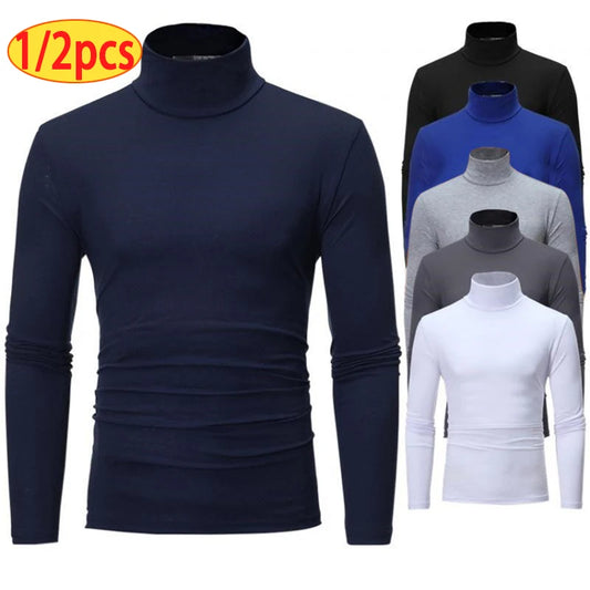 1/2 pezzi autunno inverno uomo collo alto T-shirt slim fit moda alta elasticità manica lunga casual traspirante abbigliamento pullover